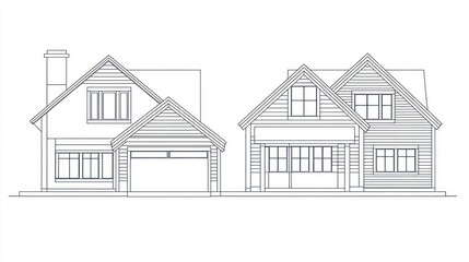 Two-story house blueprint, front elevation, modern design
