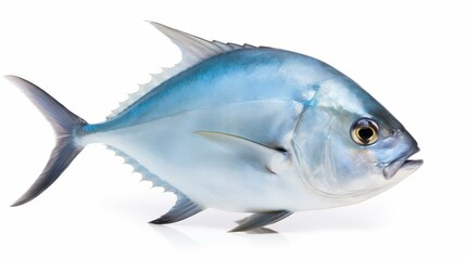 Fototapeta premium Fresh tuna fish on a clean white background, showcasing its sleek body and vibrant color. Ideal for culinary imagery.