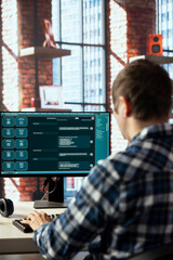 Language model generative AI chatbot on computer monitor engages in humanlike interactions with...
