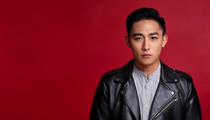 Obraz premium Sharp Professional Studio Portrait of a Man in Black Leather Jacket