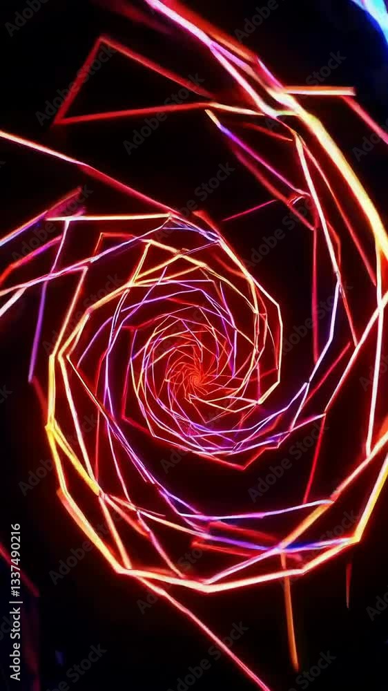 Poster mesmerizing neon spiral tunnels with dynamic light movement in a futuristic display