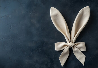 Easter Bunny Ears Made of Linen Napkins on Dark Background – Flat Lay Top View with Copy Space