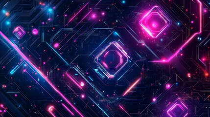 Obraz premium Abstract Neon Circuit Board Digital Artwork