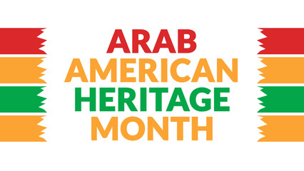 Arab American Heritage Month text with side lines on a White background. Which is observed every year in April to celebrate Arab American Heritage Month.
