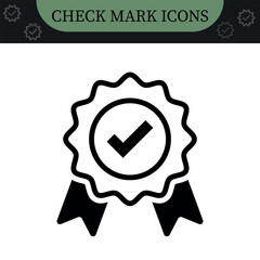 Certified medal icon check mark symbol, vector icons, color set. Premium quality icon sign - Approval badge ribbon icon tick mark symbol