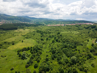 Obraz premium Aerial view of Vitosha Mountain near Village of Rudartsi, Bulgaria