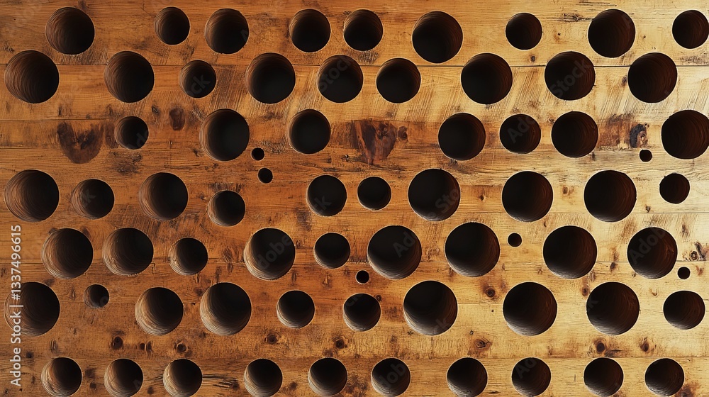 Poster abstract brown wooden panel background texture design with circular holes irregular pattern rustic s