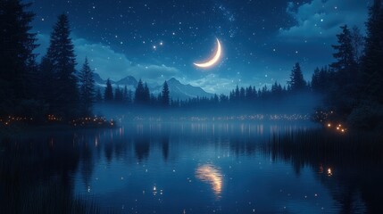 Enchanted Moonlit Lake in the Mystical Forest