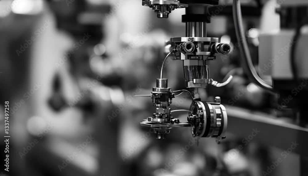Poster a close-up view of intricate machinery components showcasing precision engineering in a monochromati