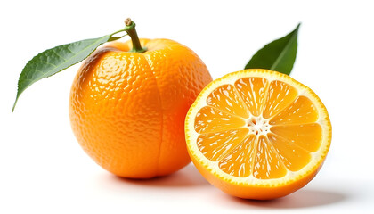 Orange fruit and half slice on white background