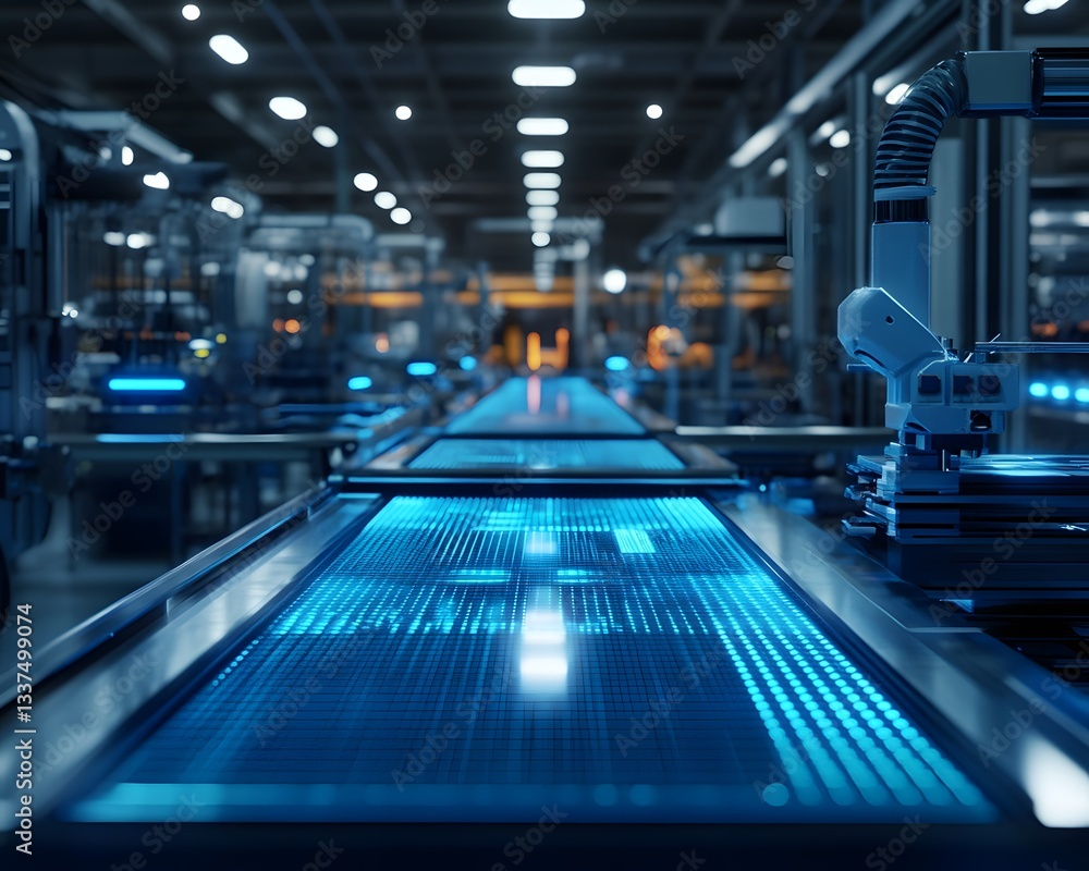 Poster a futuristic industrial setting featuring cutting-edge machinery and advanced technology. the illumi