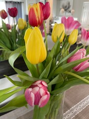 Colorful Spring tulips in a vase