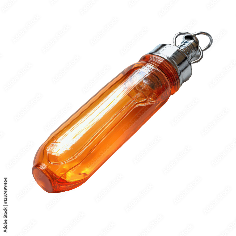 Poster amber-toned translucent bottle pendant with metallic loop and subtle reflections