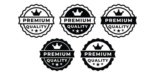 Premium Quality Circular Badges with Crowns and Stars Icon Set Black and White Vector Design Illustration Template