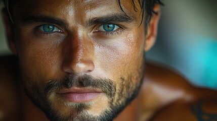 Intense Gaze: A Close-Up Portrait of a Man with Striking Blue Eyes