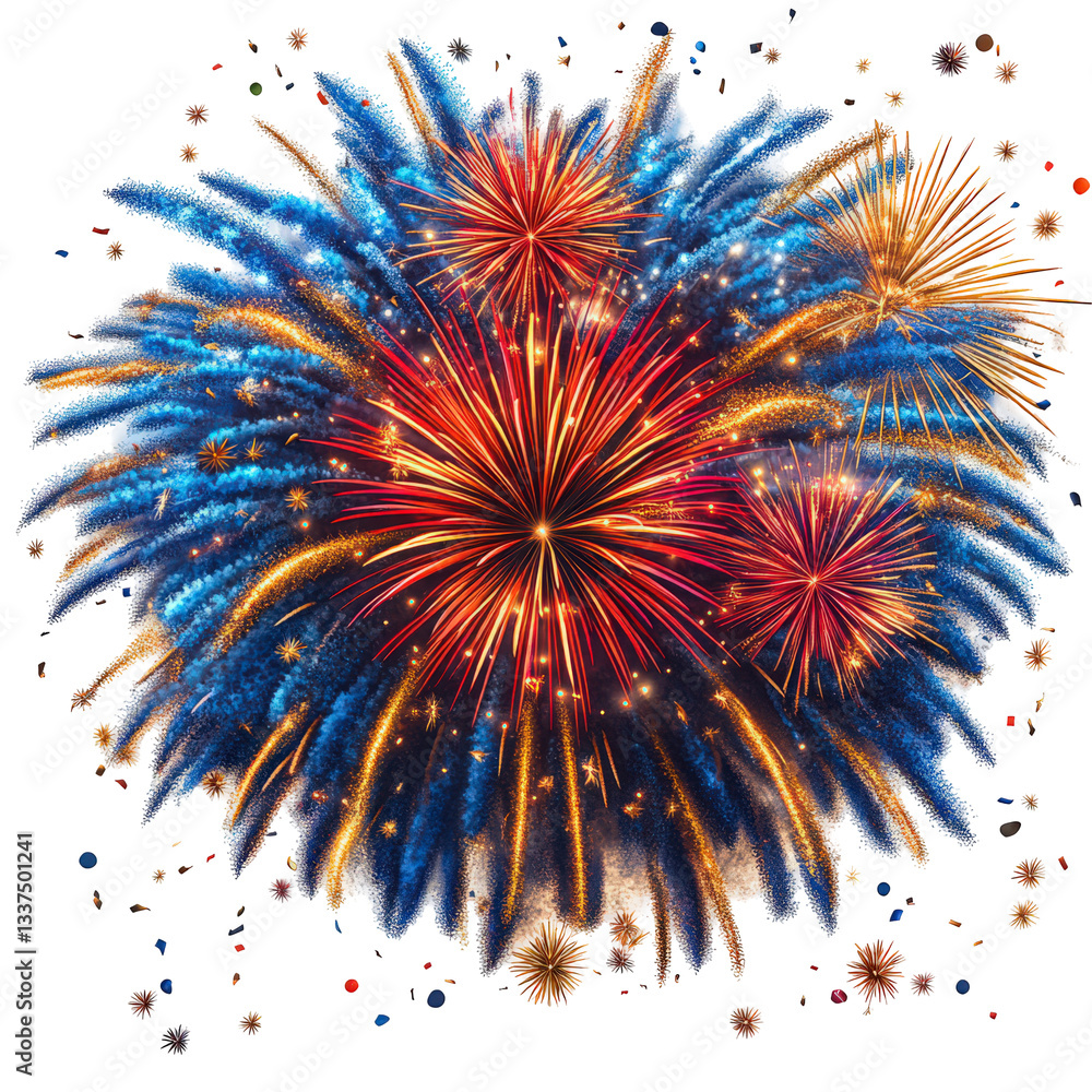 Poster captivating fireworks display bursting with colors and sparkling elements