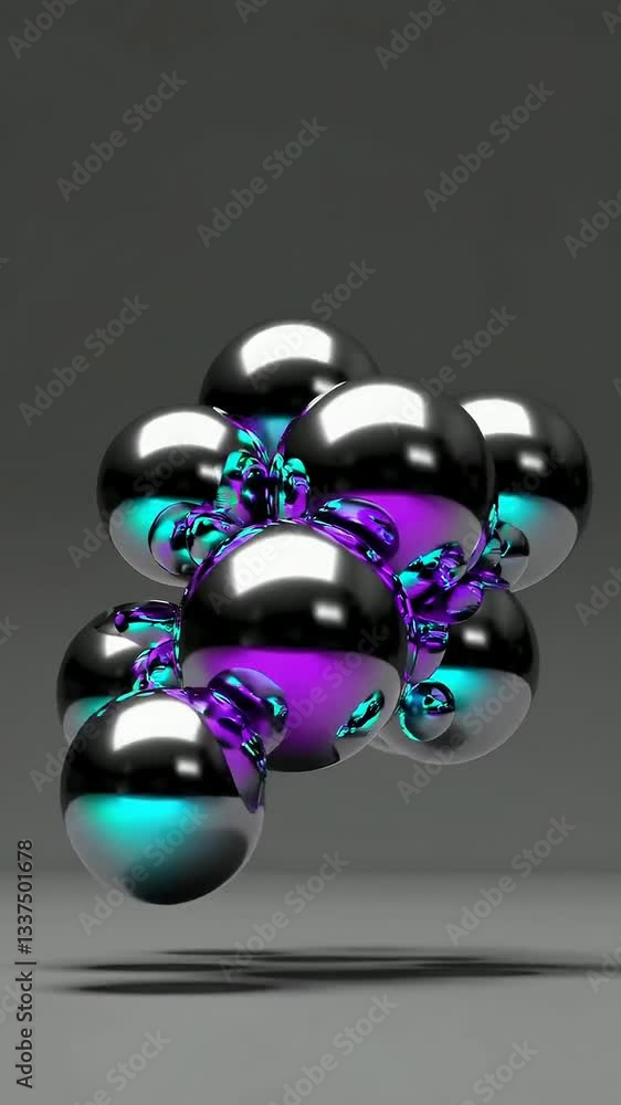 Poster dynamic metallic spheres display iridescent movement in abstract formation