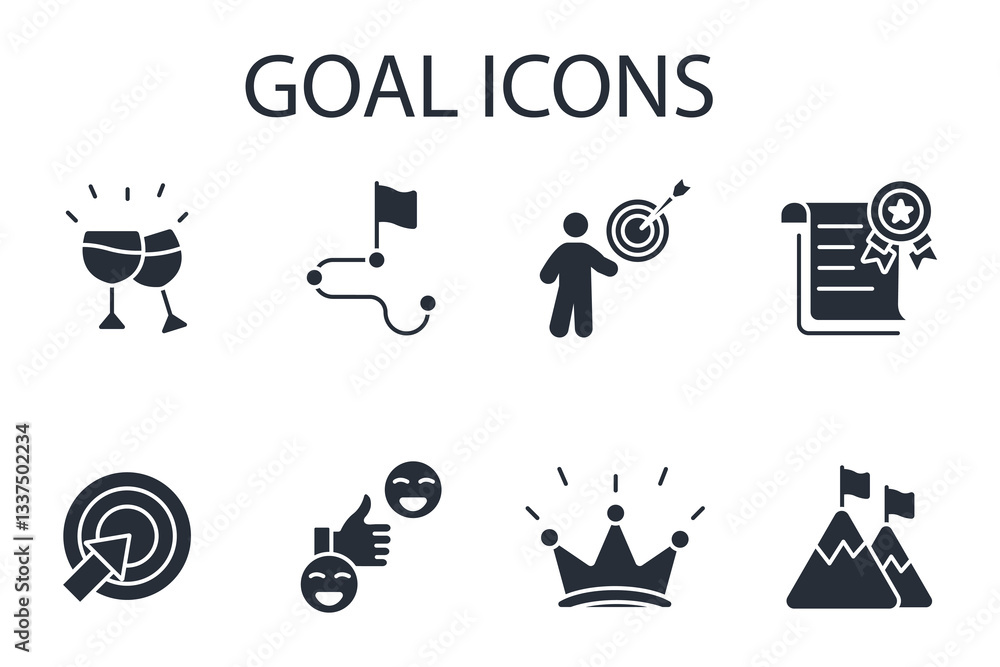 Poster goal icon set.vector.editable stroke.linear style sign for use web design,logo.symbol illustration.