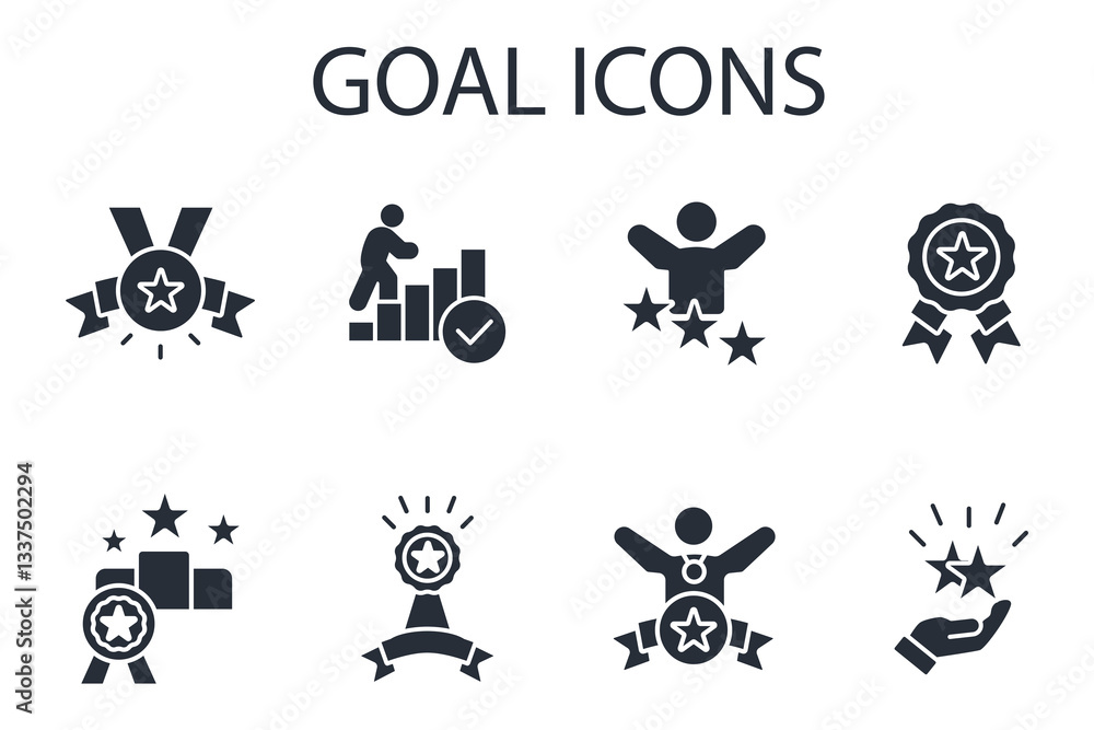 Poster goal icon set.vector.editable stroke.linear style sign for use web design,logo.symbol illustration.