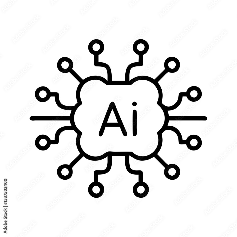 Poster ai technology icon with circuit design in minimalist style