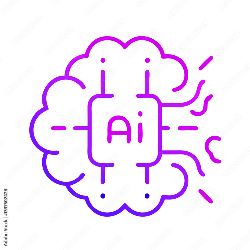 Poster ai brain icon with circuits and digital elements in purple