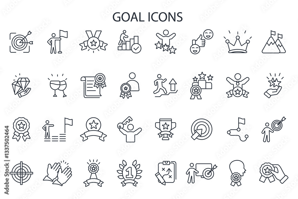 Poster goal icon set.vector.editable stroke.linear style sign for use web design,logo.symbol illustration.