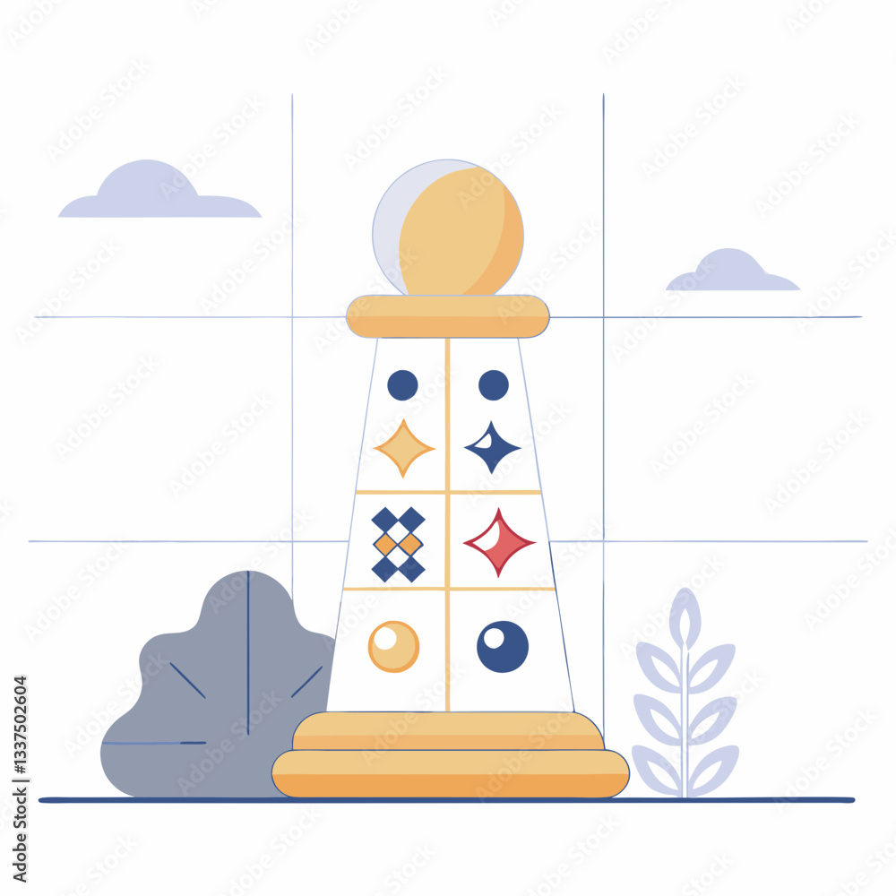 Poster decorative tower with geometric shapes in a minimalistic style