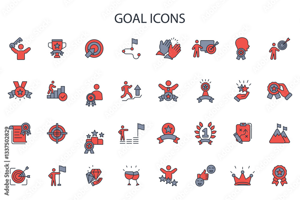 Poster goal icon set.vector.editable stroke.linear style sign for use web design,logo.symbol illustration.
