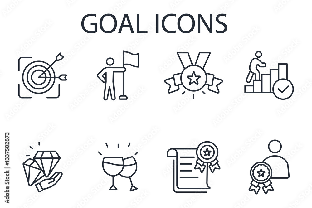 Poster goal icon set.vector.editable stroke.linear style sign for use web design,logo.symbol illustration.