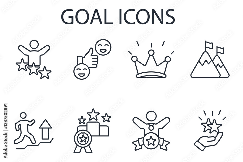 Poster goal icon set.vector.editable stroke.linear style sign for use web design,logo.symbol illustration.