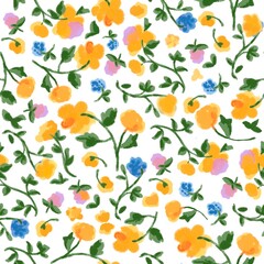 Seamless floral pattern with flowers and leaves for decoration and textile design Summer vintage
