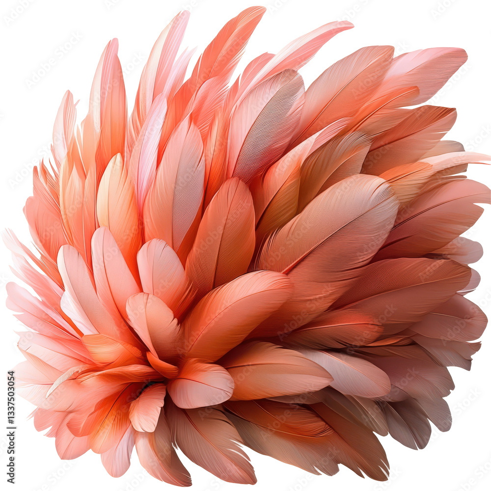 Poster elegant composition displaying a cluster of feathers in delicate coral hues