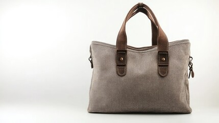 Casual fabric shoulder bag placed on a soft white and grey gradient background