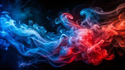 Fototapeta premium Abstract Blue and Red Smoke Swirls on Black Background - Stock Photo
