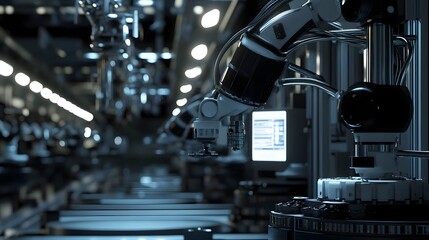 An advanced automated factory showcasing robotic arms in action
