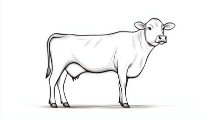 Fototapeta premium A minimalist line drawing of a cow in profile, with simple curves and a clean aesthetic, evoking a serene, rural vibe.