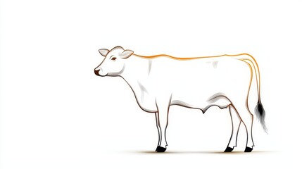 Obraz premium A minimalist line drawing of a cow in profile, with simple curves and a clean aesthetic, evoking a serene, rural vibe.
