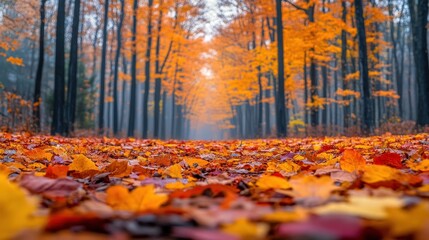 Autumnal Forest Path: A Carpet of Golden Leaves