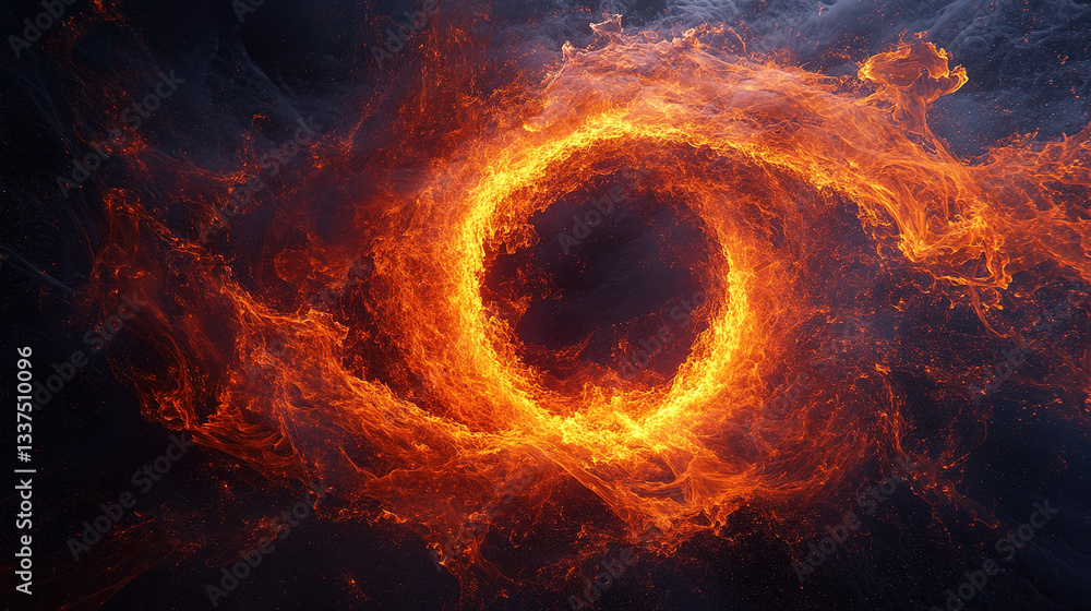 Poster dynamic fiery circle abstract art digital creation dark background conceptual design high-impact vis