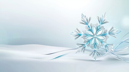A vector-style snowflake clipart, featuring symmetrical lines and intricate details in shades of blue and silver, placed on a cool winter background.