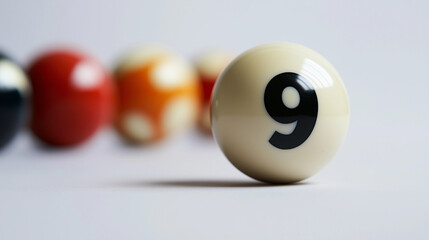 Billiard ball with number 9 on a white background