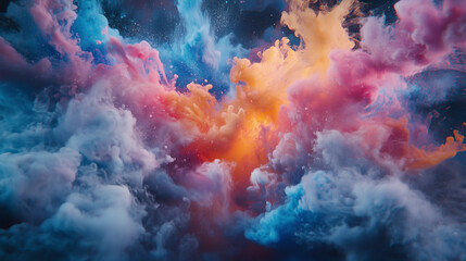 Smoke clouds of different colours. A smoky mixture.  Orange, pink, red, blue, yellow.