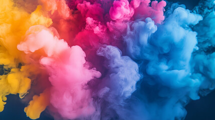 Smoke clouds of different colours. A smoky mixture.  Orange, pink, red, blue, yellow.