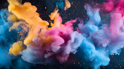 Smoke clouds of different colours. A smoky mixture.  Orange, pink, red, blue, yellow.