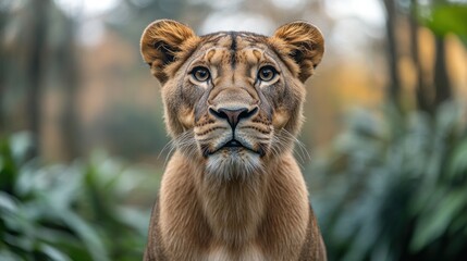 Naklejka premium Majestic Lioness in Lush Green Habitat