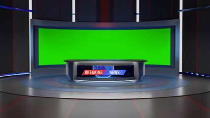 3D Virtual TV Studio News, Backdrop For TV Shows .TV On Wall.3D Virtual News Studio Background,3d illustration