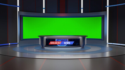 3D Virtual TV Studio News, Backdrop For TV Shows .TV On Wall.3D Virtual News Studio Background,3d illustration