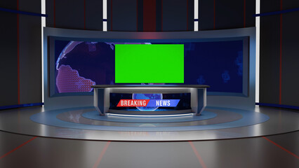 3D Virtual TV Studio News, Backdrop For TV Shows .TV On Wall.3D Virtual News Studio Background,3d illustration