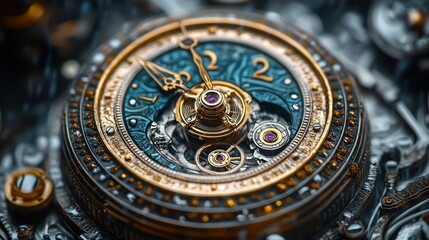 Fototapeta premium Intricate details of an exquisite mechanical watch, showcasing its complex inner workings and luxurious design.