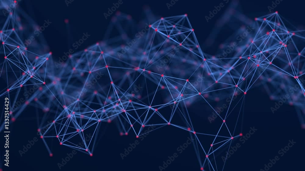 Fototapete Abstract digital connection moving dots and lines. Technology background. Network connection structure. Plexus effect. 3d Seamless loop. 4K	
